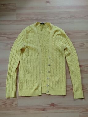 Lands' End Bright Yellow Cable-Knit Sweater- 100% cotton